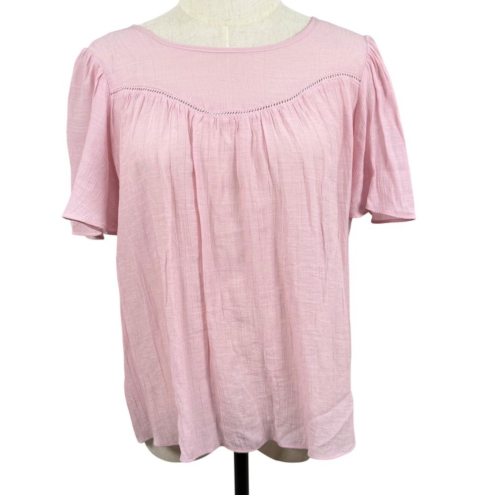 Nanette‎ Lepore Women S Blouse Pink Flutter Sleeve Boho Cottagecore Coquette Top